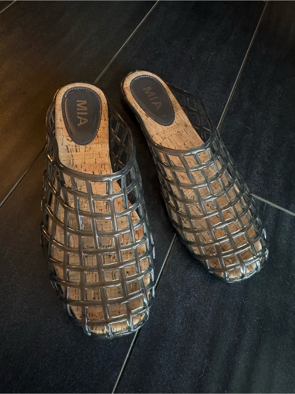 MIA Clear Woven Slip-On Mules Women Gray size 9
